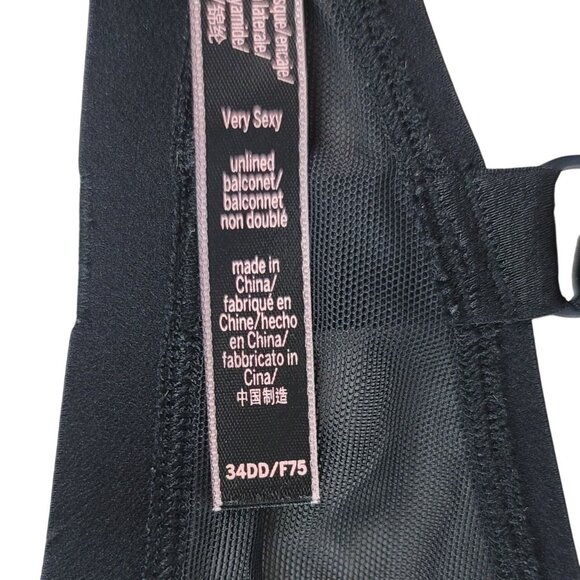 Victoria's Secret Very Sexy Unlined Balconet Bra Black 34DD Sheer Adj Underwire - Picture 11 of 11